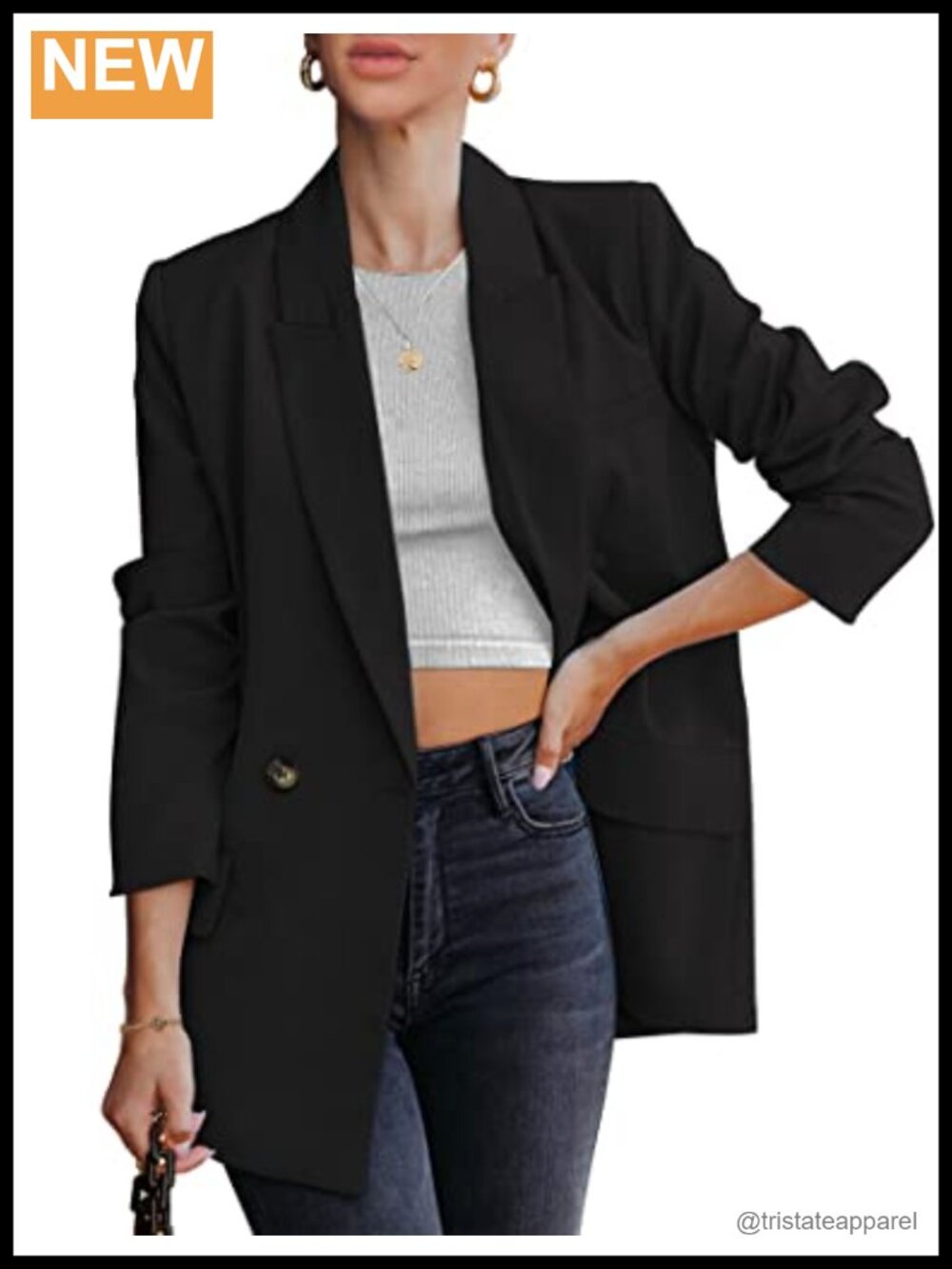 Double Breasted Blazer Jacket Women's Tailored Office Work Wear